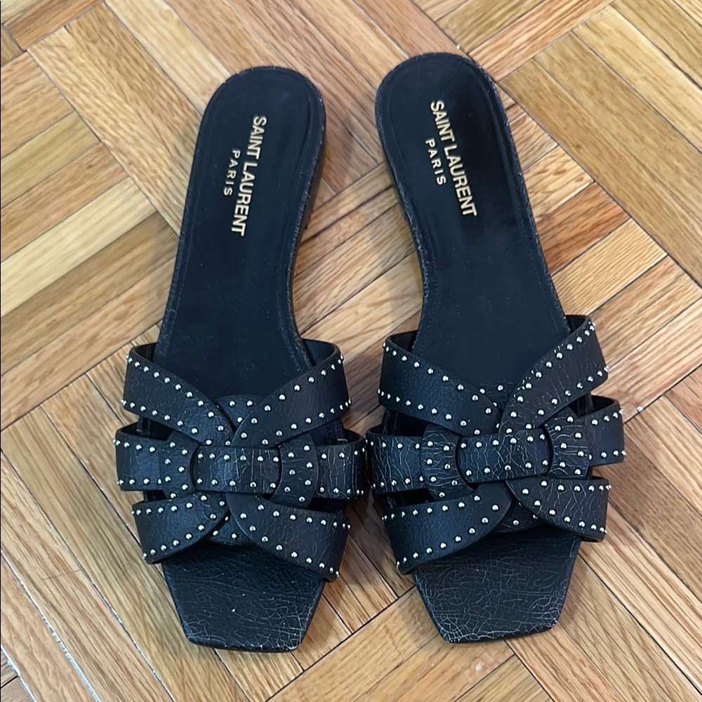 Saint Laurent Black Studded Tribute Sandals